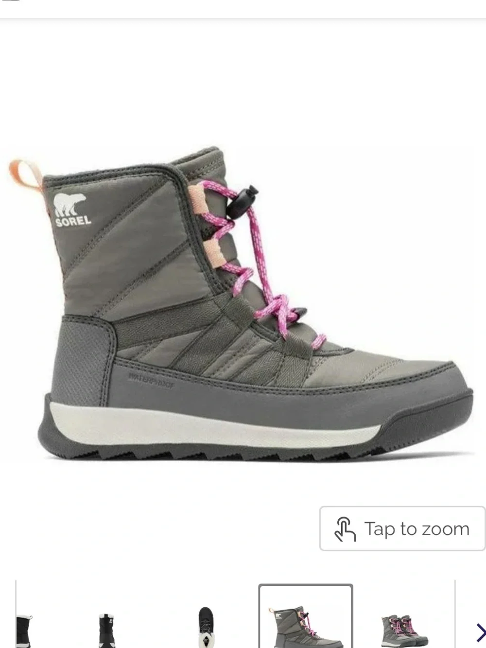 Sorel Gray Winter Boots with Pink Laces